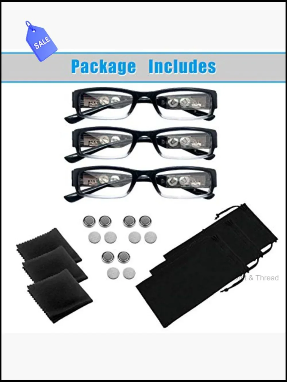 3 Pack Reading Glasses with Lights Magnifier LED Readers +3.5